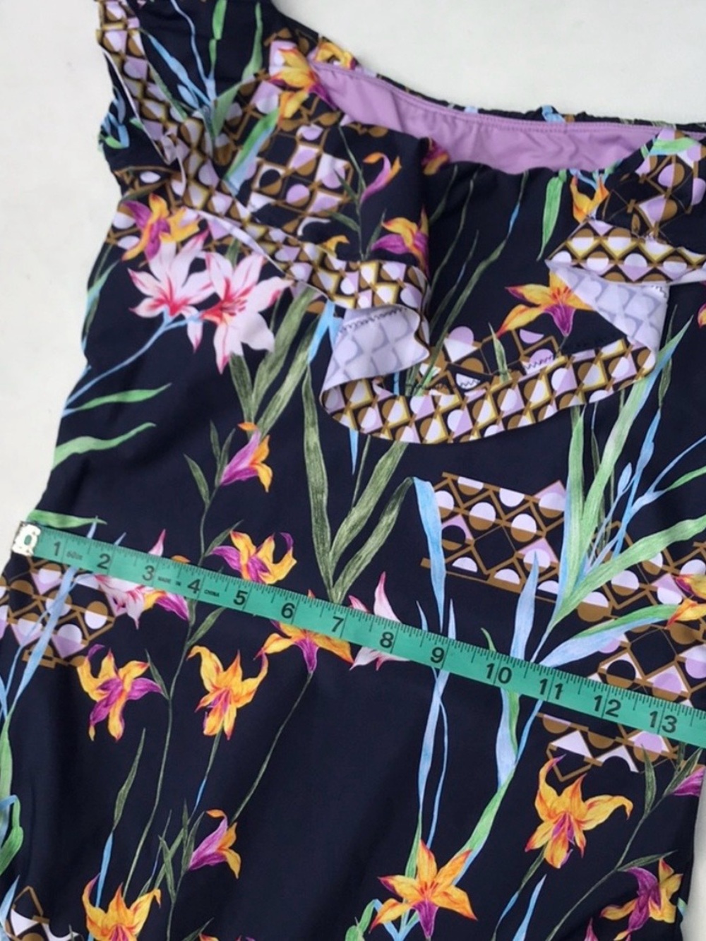 Trina Turk Fiji Floral Ruffle Off The Shoulder One Piece Swimsuit 12 Blue Multi - Picture 8 of 8